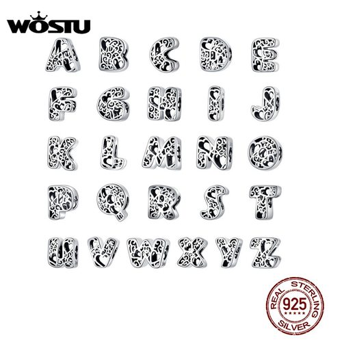 WOSTU  판매 100 리얼 925 스털링 실버 문자 알파벳 비즈 CHAMS 맞는 원래 팔찌 만들기 DIY 이름 보석 선물