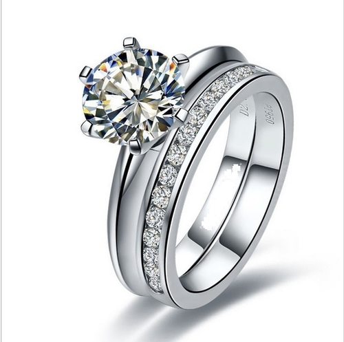 화려한 2CT 다이아몬드세트 반지 최고 품질 솔리드 플래티넘 950 화이트 골드 웨딩 쥬얼리