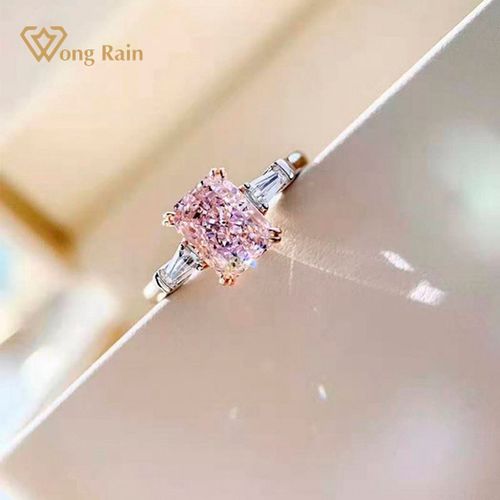 WONG RAIN 925실버 핑크 쿼츠 MOISSANITE GEMSTONE WEDDING ENGAGEMENT 로맨틱 화이트 골드 링 파 쥬얼리 제작