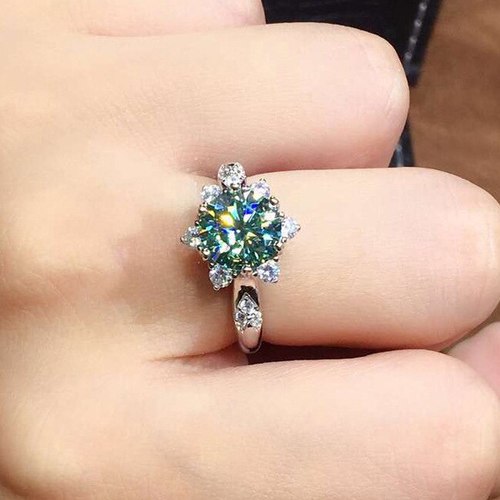 새로운 패션 생성 블루 그린 다이아몬드 보석 조절 반지 여성 925 실버 주얼리 웨딩 은반지 선물