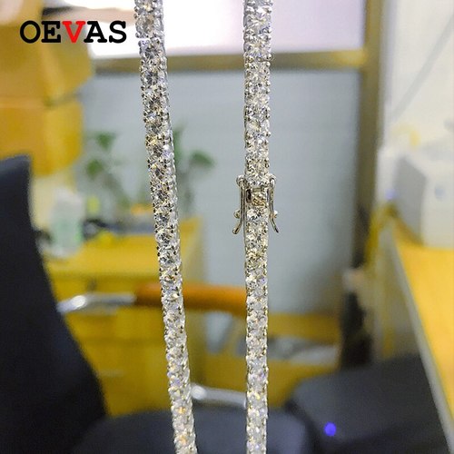 OEVAS 100 925실버 스파클링 전체 3MM/4MM 높은 탄소 다이아몬드 테니스 45CM 체인 목걸이 파인 쥬얼리 선물