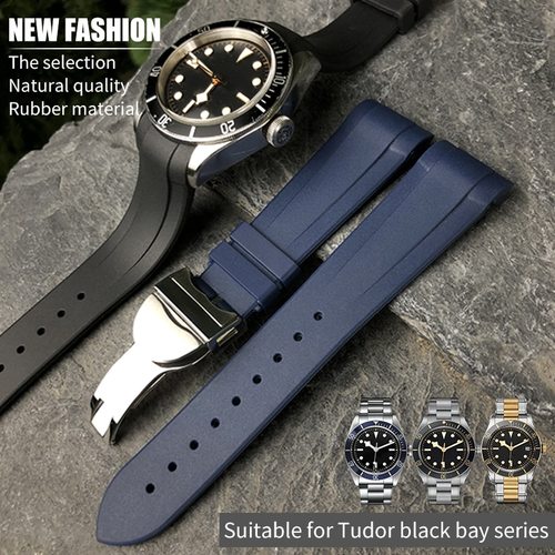 TUDOR 블랙 베이 GMT 곡선 엔드 핀/접는 버클 블루 레드 손목 스트랩에  특별 한 22MM 천연 고무 SILIONE 시계 밴드