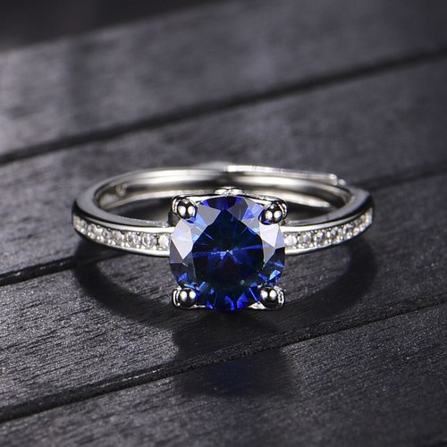 천연 블루 사파이어 보석 여성용 오픈 반지, 정품 925실버 럭셔리 로맨틱 결혼 반지 선물 파 쥬얼리
