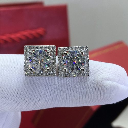 실버 925 우수 컷 다이아몬드 테스트 합계 2 캐럿 D 컬러 높은 선명도 화이트 MOISSANITE 쿠션 스터드 귀걸이 여성용