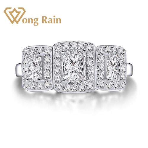 WONG RAIN VINTAGE 100 925 STERLING SILVER CREATED MOISSANITE GEMSTONE DIAMONDS WEDDING ENGAGEMENT RI