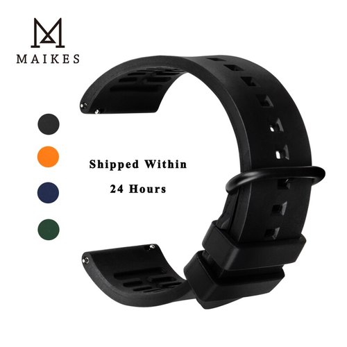 MAIKES 소프트 고무 시계 밴드 퀵 릴리스 블랙 컬러 19MM, 20MM, 21MM, 22MM, 24MM 스포츠 실리콘 스트랩