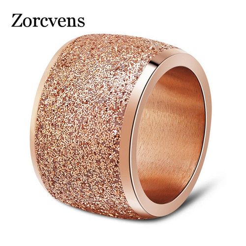 ZORCVENS  새로운 패션 16MM 빅 라운드 로즈 골드 컬러 여성용 스테인레스 스틸 결혼 반지를 서리로 덥게 파티 쥬얼리 선물