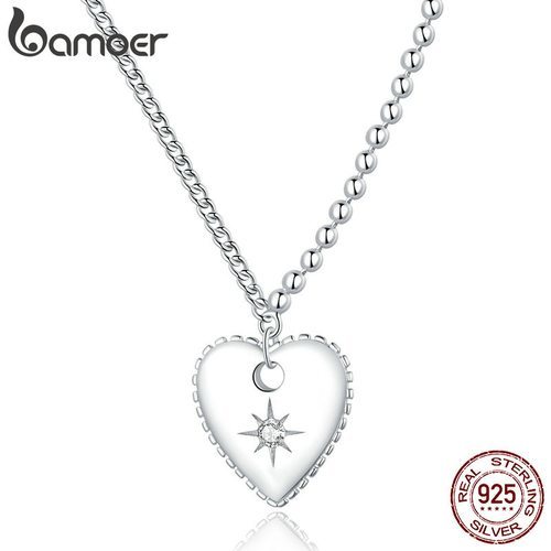 BAMOER STERLING SILVER 925 SHINING LOVE PENDANT NECKLACE FOR WOMEN CHAIN NECKLACES PLATED PLATINUM J