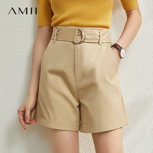 AMII MINIMALISM 봄 여름 높은 허리 과 여자 반바지 패션 박시 벨트 12070214