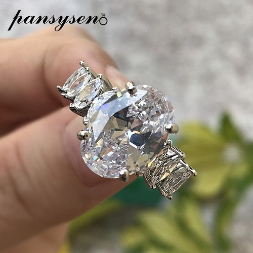 PANSYSEN SOLID 925 STERLING SILVER OVAL CUT CREATED MOISSANITE DIAMOND WEDDING BANDS FINE JEWELRY RI