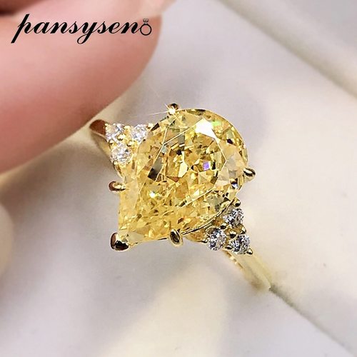 PANSYSEN SOLID SILVER 925 RING WATER DROP CREATED MOISSANITE CITRINE GEMSTONE ENGAGEMENT RINGS FOR W