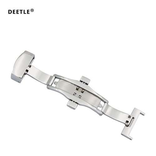 DEETLE 16 18 20MM  고품질 실버 나비 배치 시계 밴드 스테인레스 스틸 더블 푸시 버튼 버클 걸쇠