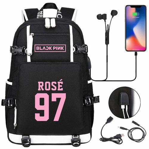 어 블랙 배낭 여성 숄더 가방 방수 여행 학교 10 대 소녀 핑크 캐주얼 USB 충전 노트북 SAC BOLS