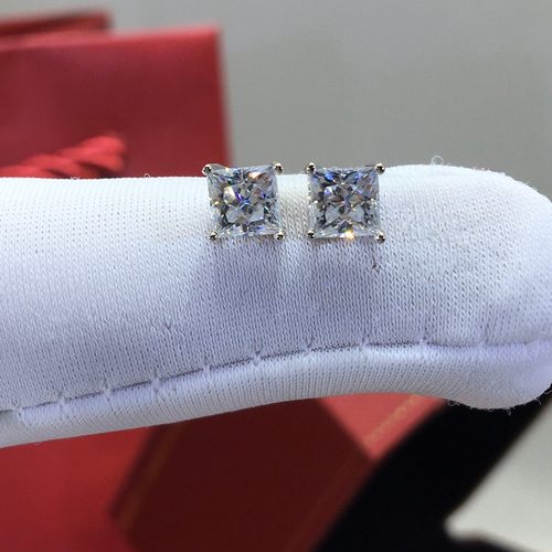판매 리얼 실버 925 원래 다이아몬드 테스트 과거 총 1 캐럿 공주 컷 D 컬러 MOISSANITE 스퀘어 귀걸이 보석 선물