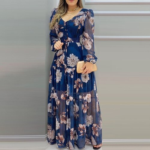 여자용 V 넥 프린트 허리 슬리밍 메쉬 드레스, 여름 패션