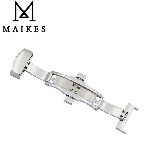 MAIKES 16 18 20MM  고품질 실버 나비 배치 시계 밴드 스테인레스 스틸 더블 푸시 버튼 버클 걸쇠