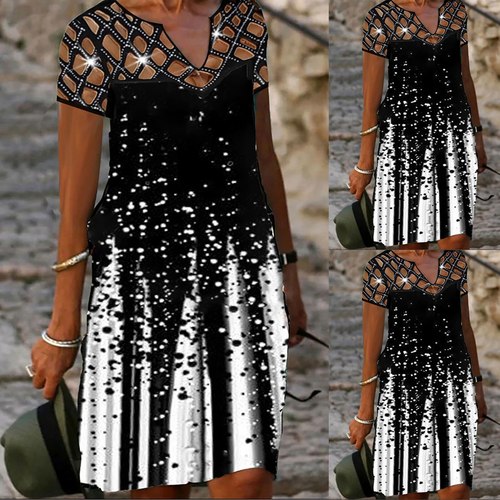 여성을위한 플러스 사이즈 플로랄 드레스  여성 캐주얼 패션 가을 프린팅 반팔 V 넥 느슨한 VESTIDOS MUJER