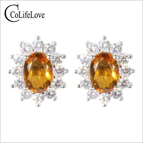 COLIFE JEWELRY 925 SILVER CITRINE EARRINGS 57MM NATURAL STUD FOR DAILY WEAR FASHION YELLOW CRYSTAL