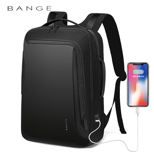 BANGE 15.6 치 노트북 가방 남성용 발수 기능 USB 충전 포트 여행 남성