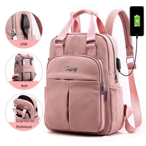 탑 핸들 USB 충전 여성 배낭 대용량 캐주얼 여행 PREPPY 학생 학교 가방 14 치 노트북