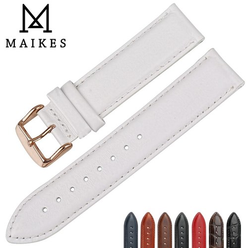 MAIKES 패션 가죽 시계 밴드 화이트 로즈 골드 걸쇠 16MM 17MM 18MM 20MM DW 다니엘 웰링턴 스트랩