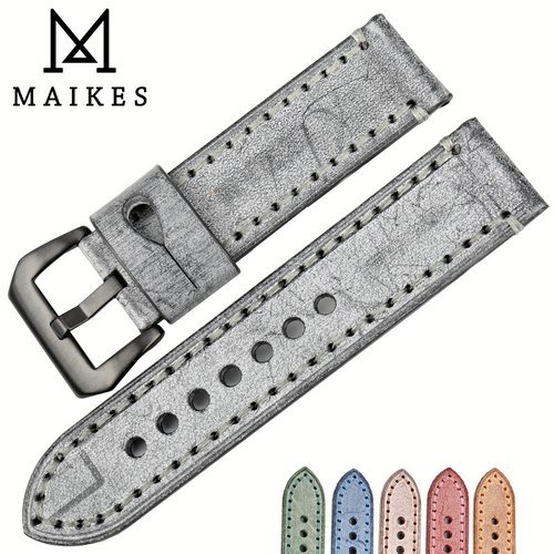 MAIKES-수제 고품질 빈티지 고삐 가죽 시계 스트랩, 22MM, 24MM, 액세서리, 밴드, 6 가지 색상 사용 가능 밴드