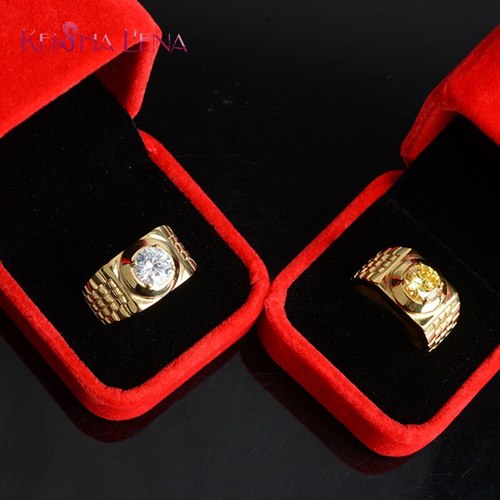 퇴색하지 않는 티타늄 스테리스 애 입방 지르콘 금 색깔 결혼 반지 여성 남자 크기 8-12