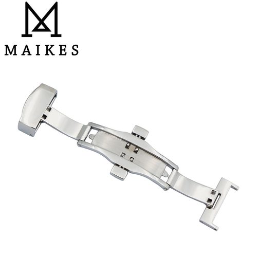 MAIKES 16 18 20MM  고품질 실버 나비 배치 시계 밴드 스테레스 스틸 더블 푸시 버튼 버클 클램프