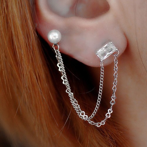 여성을 위한 925 스털링 실버 귀 스터드 귀걸이 미니멀리스트 디자인 펑크 골드 체인 EARINGS 럭셔리 액세서리 파인 주얼리