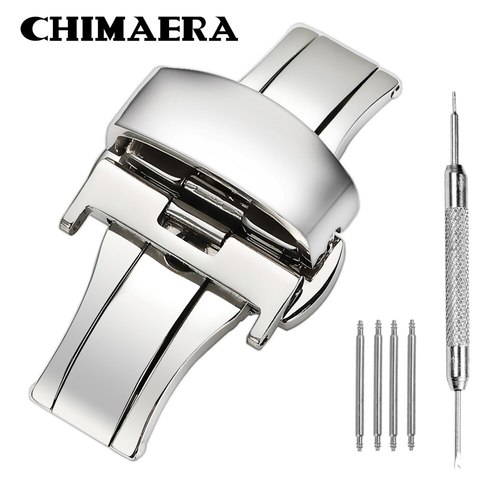 CHIMAERA 316L 시계 밴드 용 스테레스 스틸 걸쇠 10 12 14 16 18 20 22MM 더블 푸시 버터 플라이 배치 버클