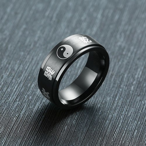 ZORCVENS 새로운 패션 블랙 8MM 험담 스테인레스 스틸 회 전자 반지 웨딩  조각 보석 선물