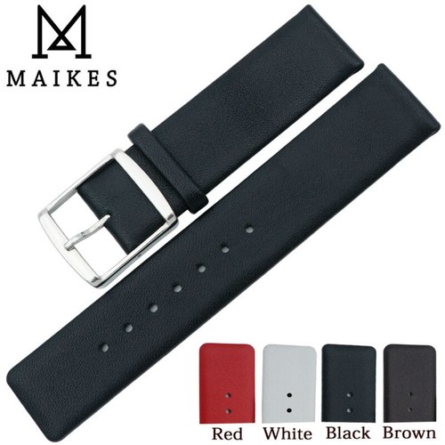 MAIKES-정품 가죽 시계 밴드, 16MM 18MM 20MM 22MM, 얇은 소프트 블랙 스트랩 밴드 케이스, CK 캘빈 클라