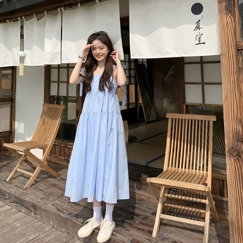 여름 드레스 어 패션 SUSPENDER 블루 보우 요정 소녀
