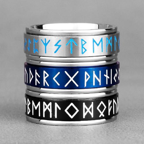 북유럽 바이킹 룬 스핀 빛나는 스테인레스 스틸 남성 반지 간단한 복고풍 친구 쥬얼리 창의력 선물