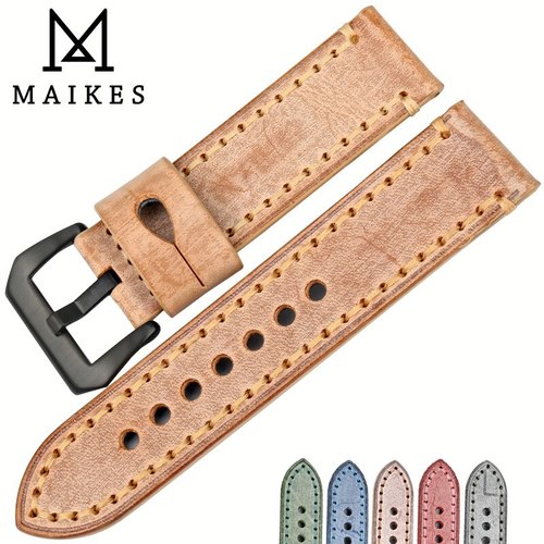 MAIKES-고품질 천연가죽 시계 밴드, 22MM 24MM 액세서리 밴드 스트랩, 인기