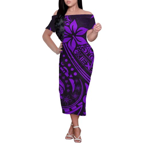 HYCOOL 여성용 빈티지 오프 숄더 플로랄 캐주얼 드레스, 슬림 롱 바디콘 드레스 빅사이즈 폴리네시아어 부족 파티