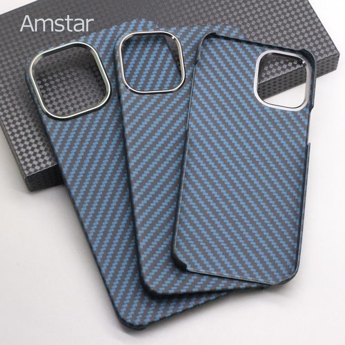 AMSTAR-네이비 블루 럭셔리 탄소 섬유 보호 케이스 아이폰 12 프로 맥스 미니 초박형 아라미드 전화 커버