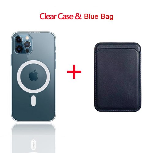 아이폰 12 프로 맥스 미니 가죽 지갑 카드 가방 마그네틱 케이스 자석 흡수 투명 전화 커버 클리어 2 IN 1