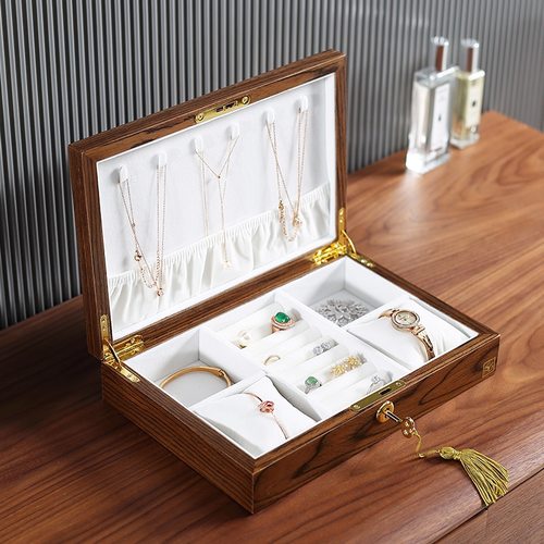 CASEGRACE 럭셔리 대형 나무 보석 상자 벨벳 목걸이 반지 귀걸이 시계 주최자 보관 케이스