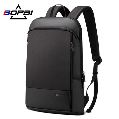 BOPAI-남성 가방 얇은 백팩 슬림 노트북 남성 사무용 비즈니스 남여 블랙