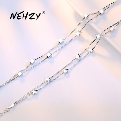 NEHZY-925실버 주얼리  고품질 패션, 여성 스퀘어 5 점 스타 레트로 심플 팔찌 길이 20CM