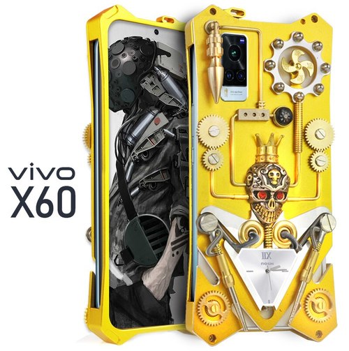 원래 ZIMON 럭셔리 갑옷 금속 알루미늄 전화 커버 VIVO X60 케이스 기계 기어 순전히 핸드메이드 해골 쉘
