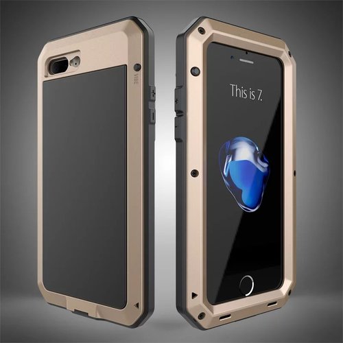 R-JUST 럭셔리 둠 갑옷 먼지 충격 생활 방수 금속 알루미늄 전화 가방 케이스 아이폰 7 8 플러스  강화 유리