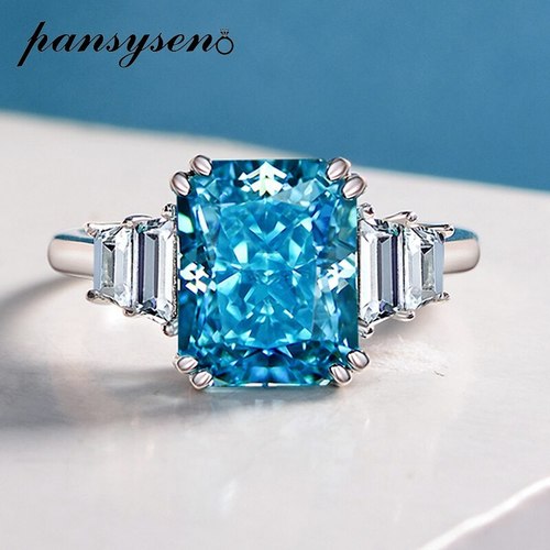 PANSYSEN 925실버 여성을위한 MOISSANITE 다이아몬드 보석 약혼 반지 웨딩 밴드를 만들었 파인 쥬얼리
