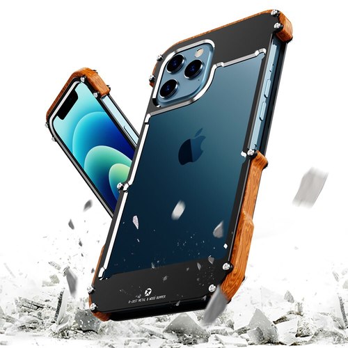 나무 탄소 금속 범퍼 전화 케이스 아이폰 13 12 프로 최대 미니 COQUE 알루미늄 프레임 SHOCKPROOF 갑옷 보호 커버