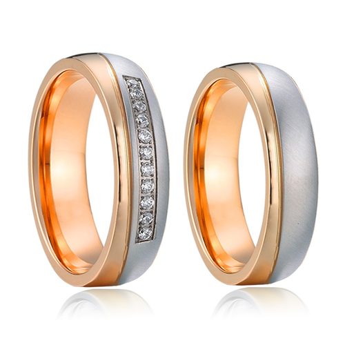 결혼 반지 세트 연인의 동맹 14K 로즈 금도금 티타늄 쥬얼리 남성과 여성을 두 톤 커플