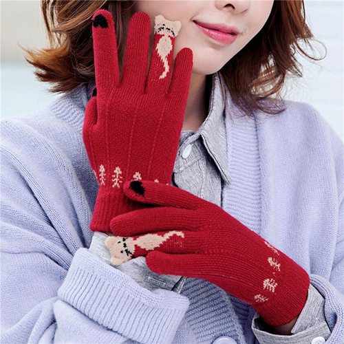 여성 겨울 따뜻한 두꺼운 장갑 큐트 고양이 모조 캐시미어 손가락