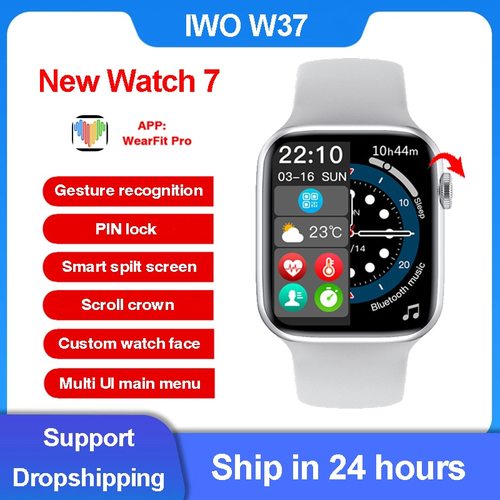 새로운 스마트워치  IWO W37 시리즈 7 블루투스 1.75 인치 분할 화면 암호 잠금 스포츠 SMARTWATCH ECG IOS