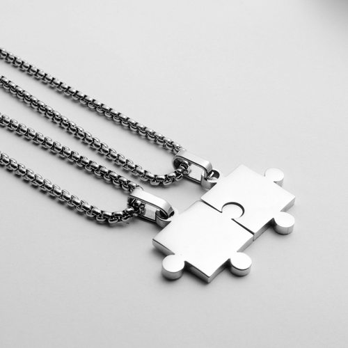 1 쌍  커플 티타늄 스틸 펜던트 목걸이 우정 애호가를위한 소프트 퍼즐 체인 발렌타인 선물 60CM