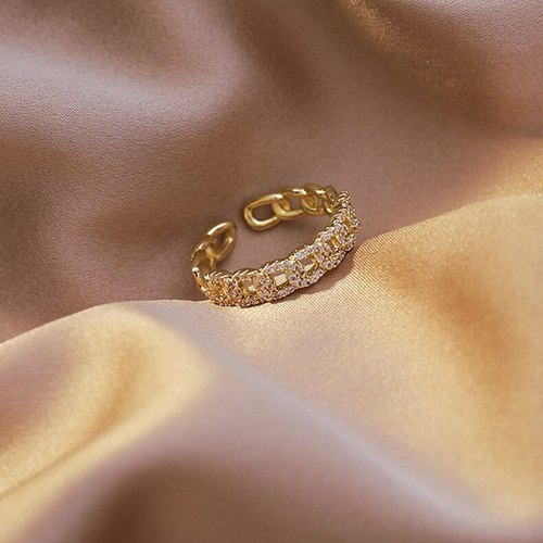 새로운 도착 14K 금도금 독특한 링크 조절 반지 여성 지르콘 결혼
